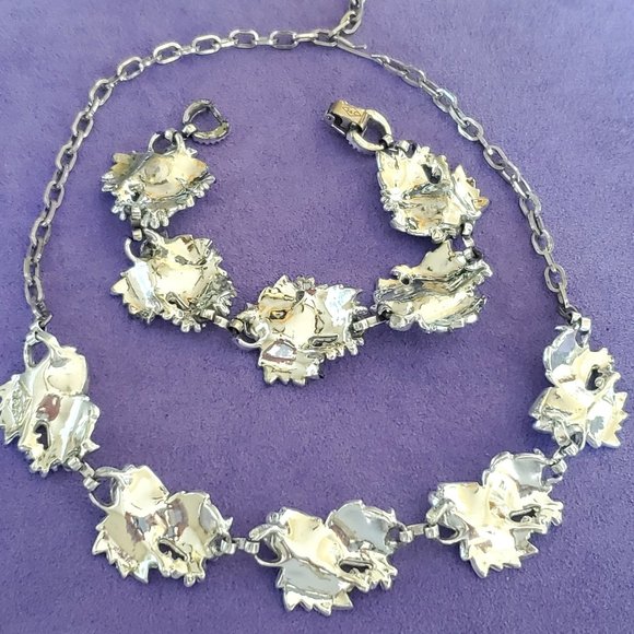 Vintage Whispering Leaves Silver White Leaf Necklace and Bracelet Sarah Coventry - Picture 7 of 10